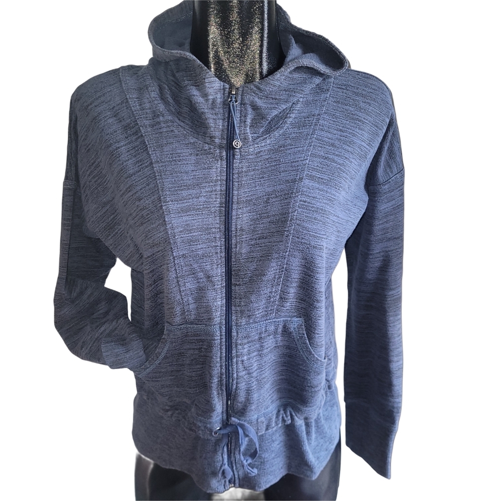 Hyba Women's Blue and Black Heathered Zip-Up Hoodie Size L